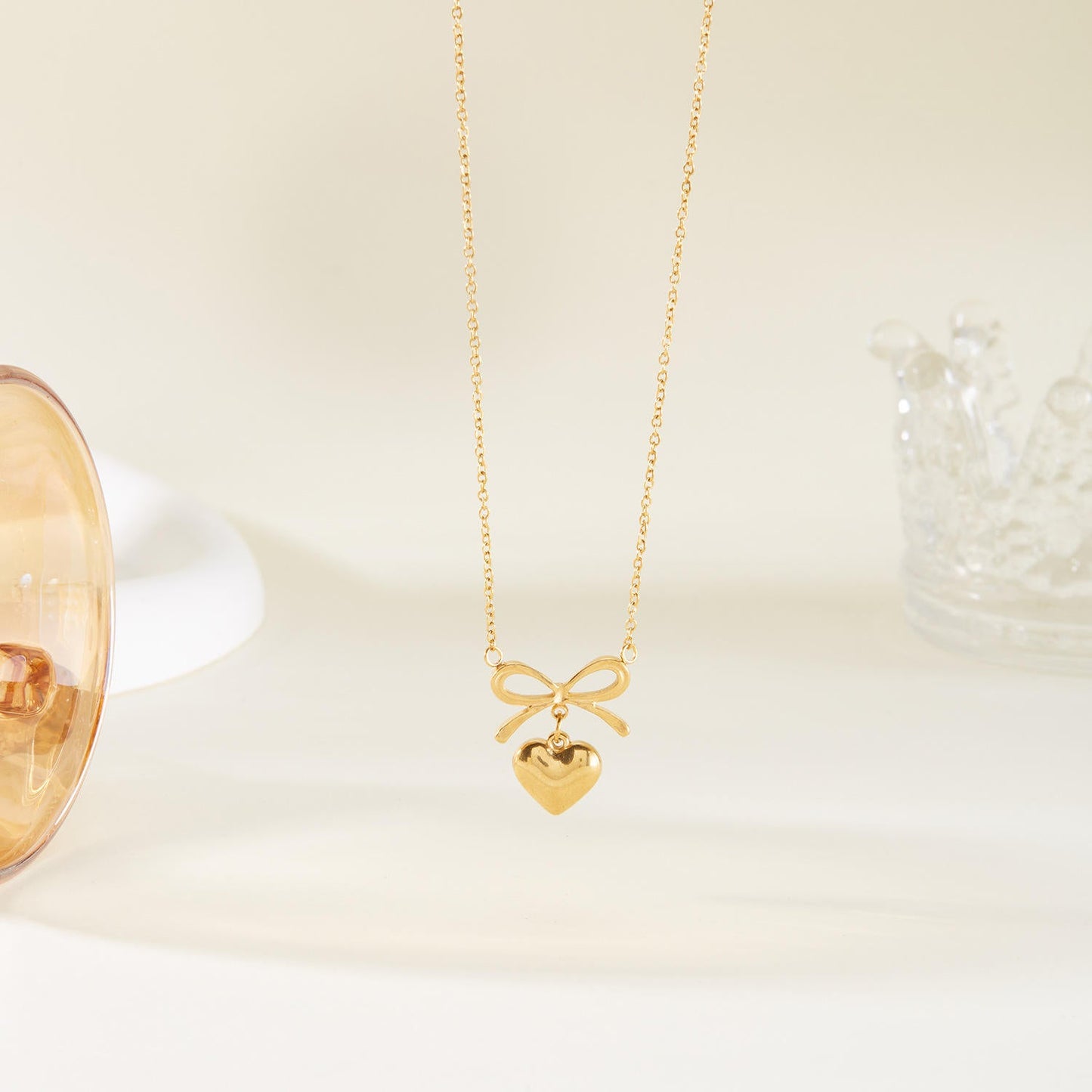 Bow Heart Pendant Necklace – Dainty Cute Pendant Jewelry Gift