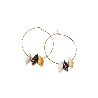 Triple Mini Shell Gold Hoop Earrings | by Ifemi Jewels