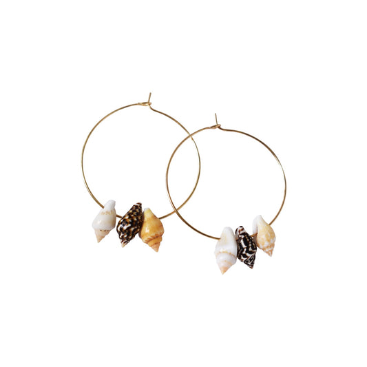 Triple Mini Shell Gold Hoop Earrings | by Ifemi Jewels