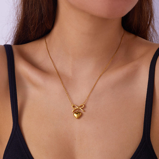 Bow Heart Pendant Necklace – Dainty Cute Pendant Jewelry Gift