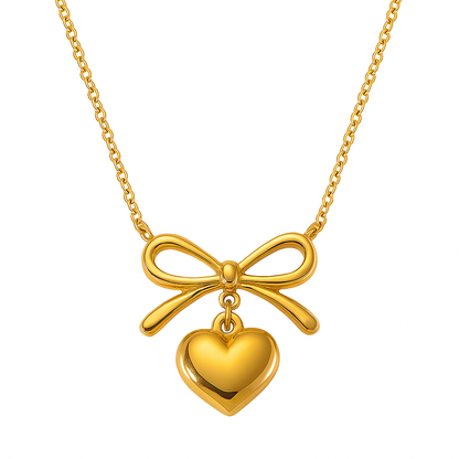 Bow Heart Pendant Necklace – Dainty Cute Pendant Jewelry Gift